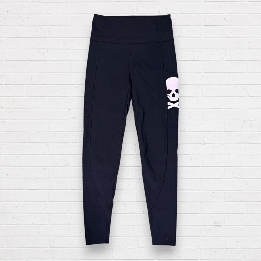 SOUL Soulcyle Lululemon Black Pink Skull Leggings Athletic Yoga XS